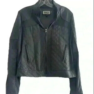 BKE Moto Jacket Faux Leather Dark Gray Lace Mesh Full Zip Pockets Size Medium